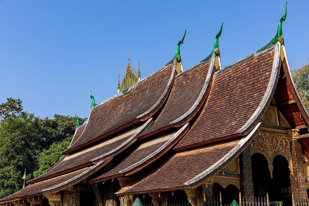 A monastery roof sweeping almost to the ground at the peninsula tip A monastery roof sweeping almost to the ground at the peninsula tip